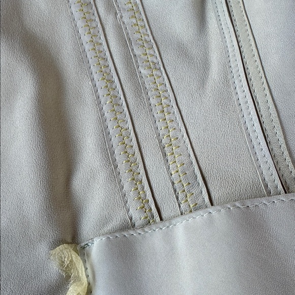 Visconf Italian leather moto jacket silk trim soft sage green EUC size M - Picture 13 of 16